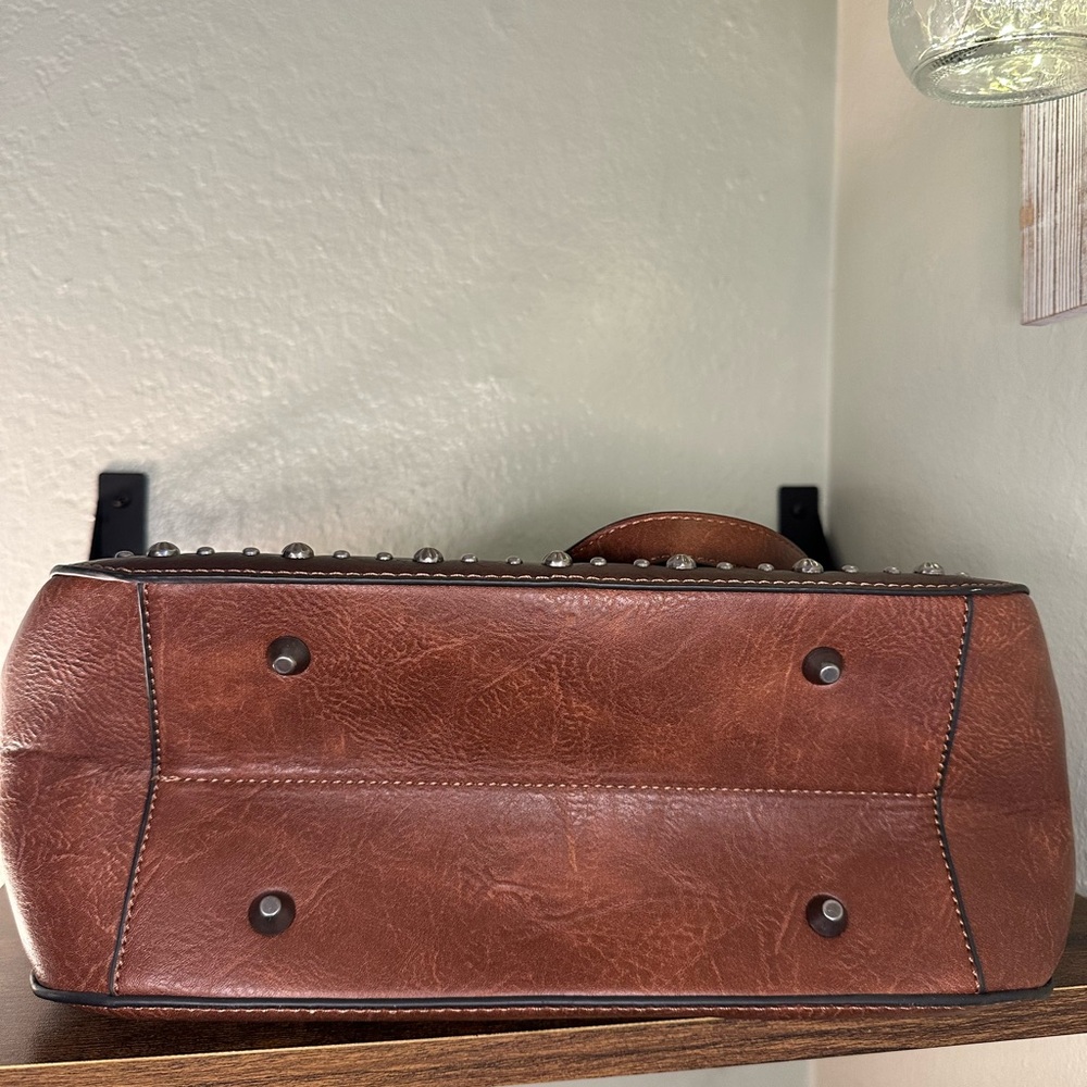 Wrangler Studded Brown Faux Leather Tote Bag - Picture 9 of 9